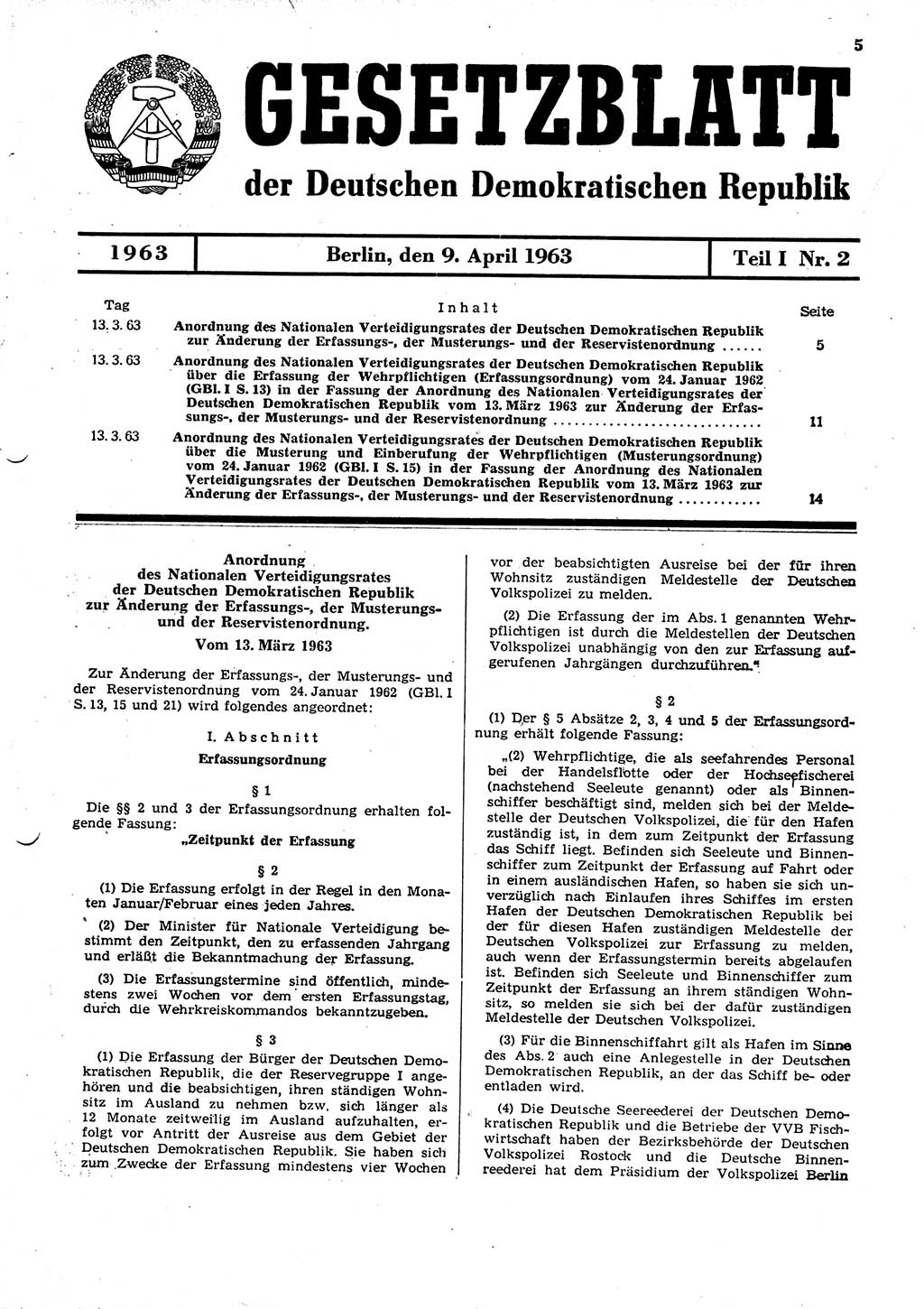 Gesetzblatt (GBl.) der Deutschen Demokratischen Republik (DDR) Teil Ⅰ 1963, Seite 5 (GBl. DDR Ⅰ 1963, S. 5)