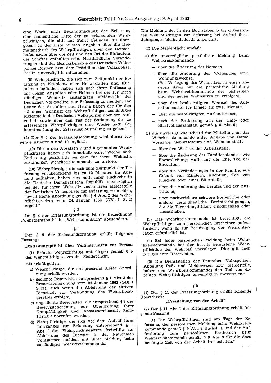 Gesetzblatt (GBl.) der Deutschen Demokratischen Republik (DDR) Teil Ⅰ 1963, Seite 6 (GBl. DDR Ⅰ 1963, S. 6)