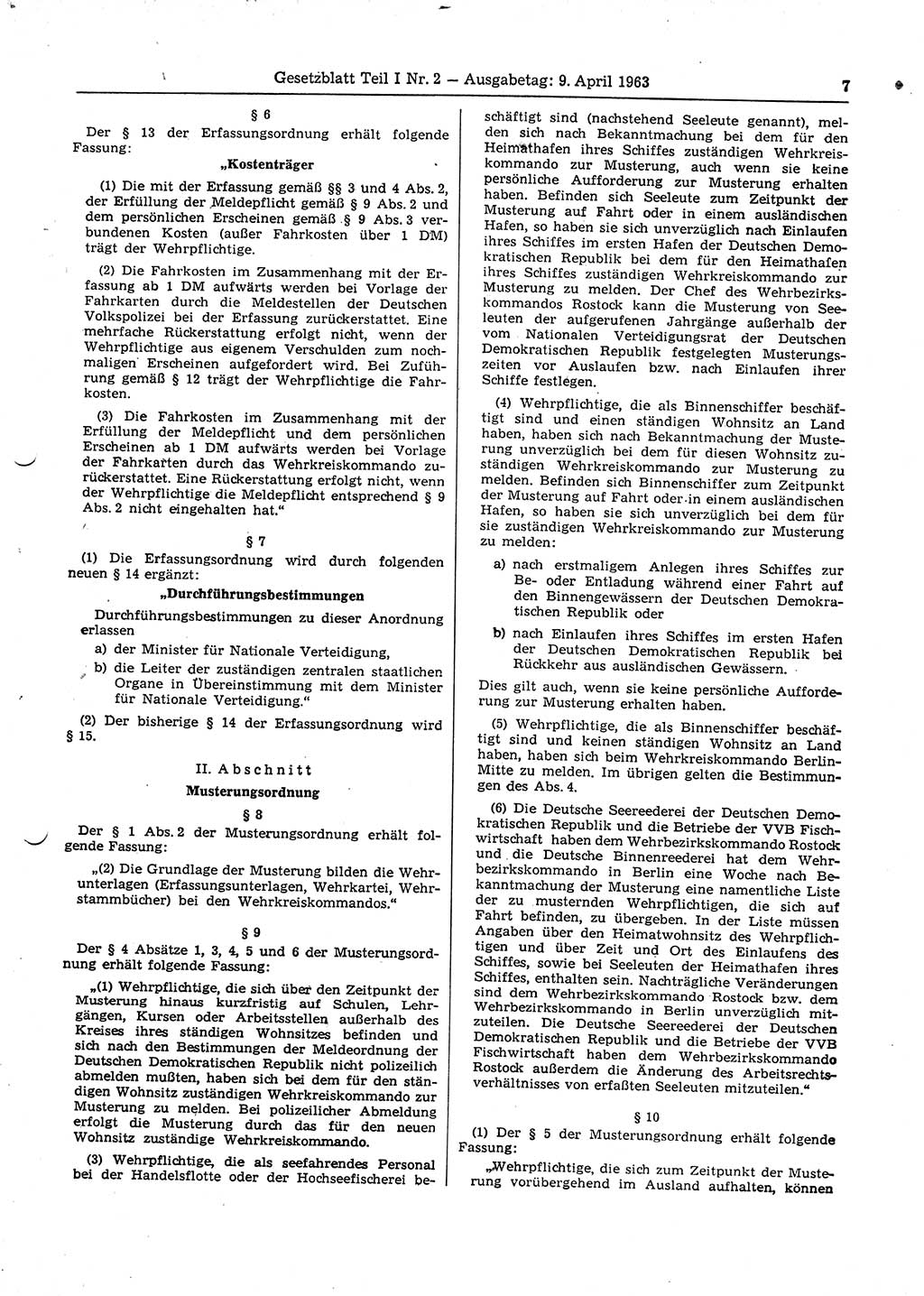 Gesetzblatt (GBl.) der Deutschen Demokratischen Republik (DDR) Teil Ⅰ 1963, Seite 7 (GBl. DDR Ⅰ 1963, S. 7)