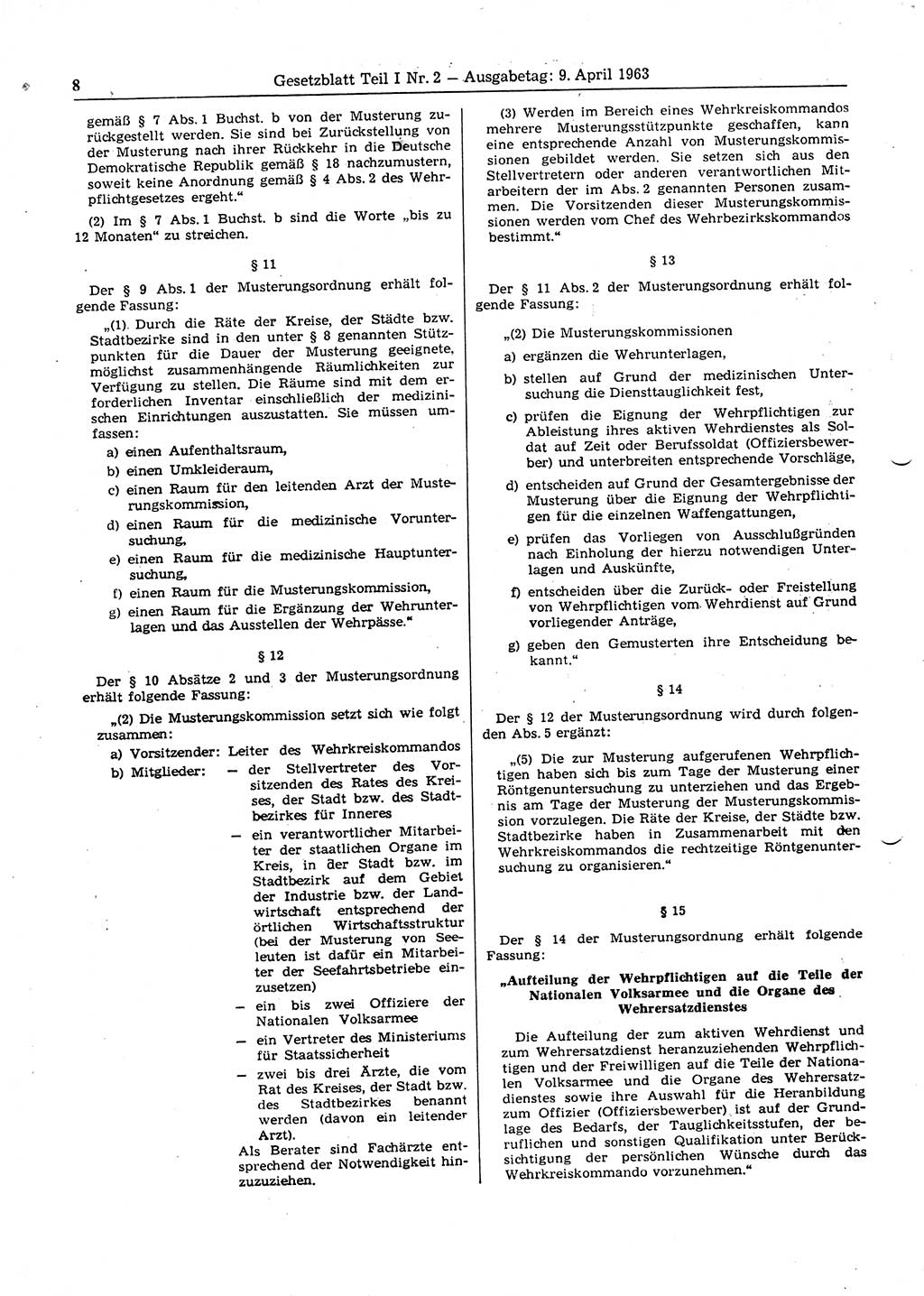 Gesetzblatt (GBl.) der Deutschen Demokratischen Republik (DDR) Teil Ⅰ 1963, Seite 8 (GBl. DDR Ⅰ 1963, S. 8)