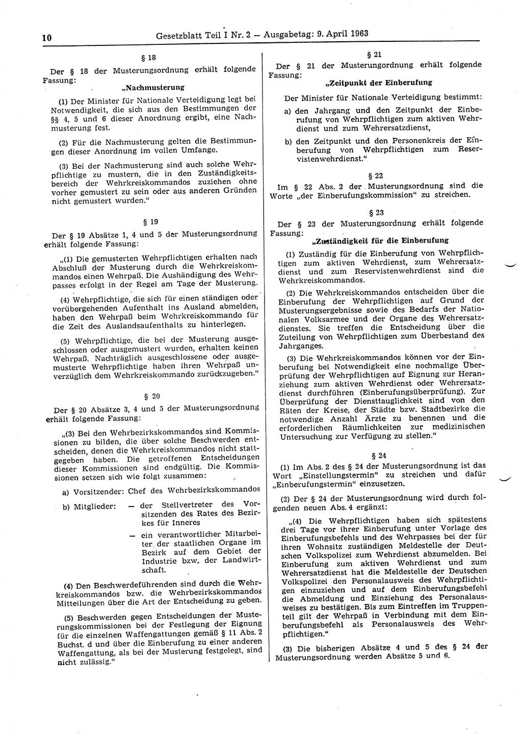 Gesetzblatt (GBl.) der Deutschen Demokratischen Republik (DDR) Teil Ⅰ 1963, Seite 10 (GBl. DDR Ⅰ 1963, S. 10)
