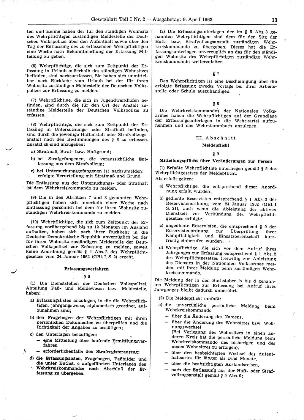 Gesetzblatt (GBl.) der Deutschen Demokratischen Republik (DDR) Teil Ⅰ 1963, Seite 13 (GBl. DDR Ⅰ 1963, S. 13)
