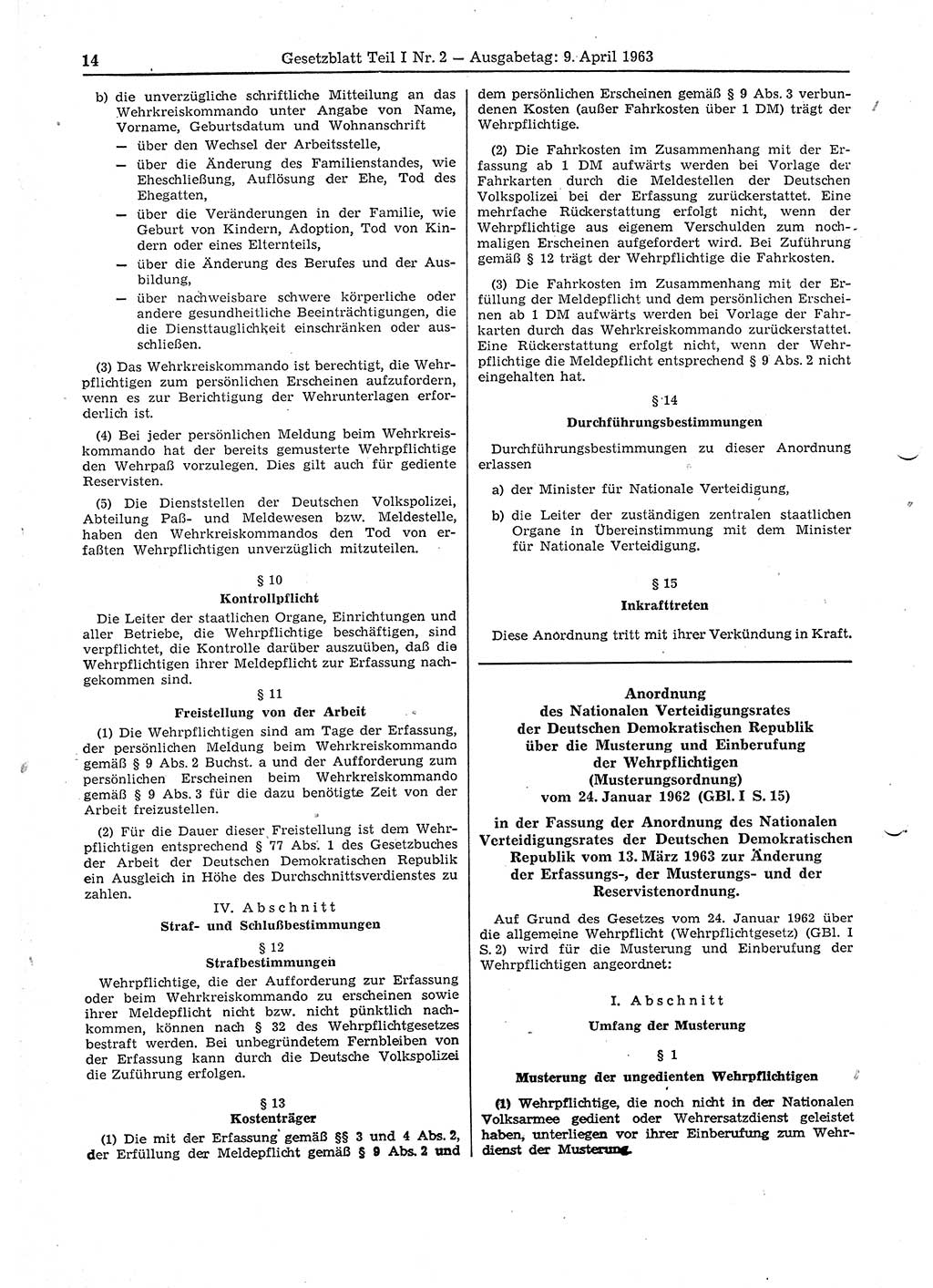 Gesetzblatt (GBl.) der Deutschen Demokratischen Republik (DDR) Teil Ⅰ 1963, Seite 14 (GBl. DDR Ⅰ 1963, S. 14)