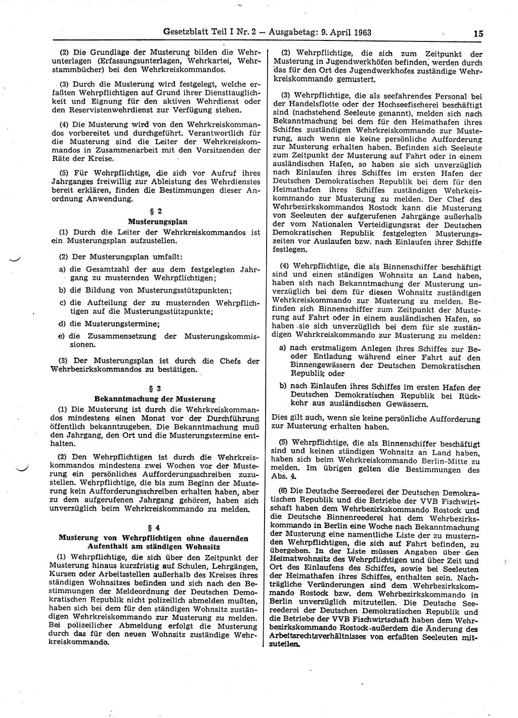 Gesetzblatt (GBl.) der Deutschen Demokratischen Republik (DDR) Teil Ⅰ 1963, Seite 15 (GBl. DDR Ⅰ 1963, S. 15)