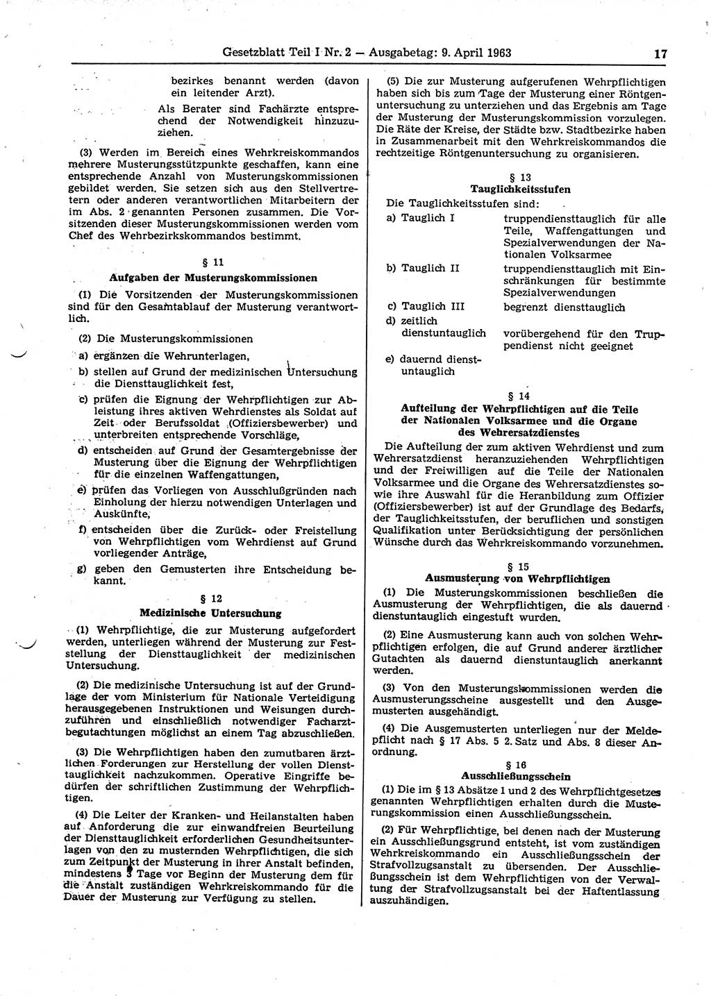 Gesetzblatt (GBl.) der Deutschen Demokratischen Republik (DDR) Teil Ⅰ 1963, Seite 17 (GBl. DDR Ⅰ 1963, S. 17)