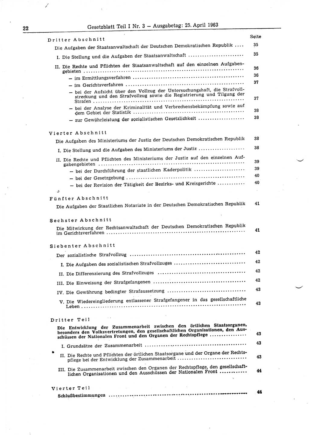 Gesetzblatt (GBl.) der Deutschen Demokratischen Republik (DDR) Teil Ⅰ 1963, Seite 22 (GBl. DDR Ⅰ 1963, S. 22)