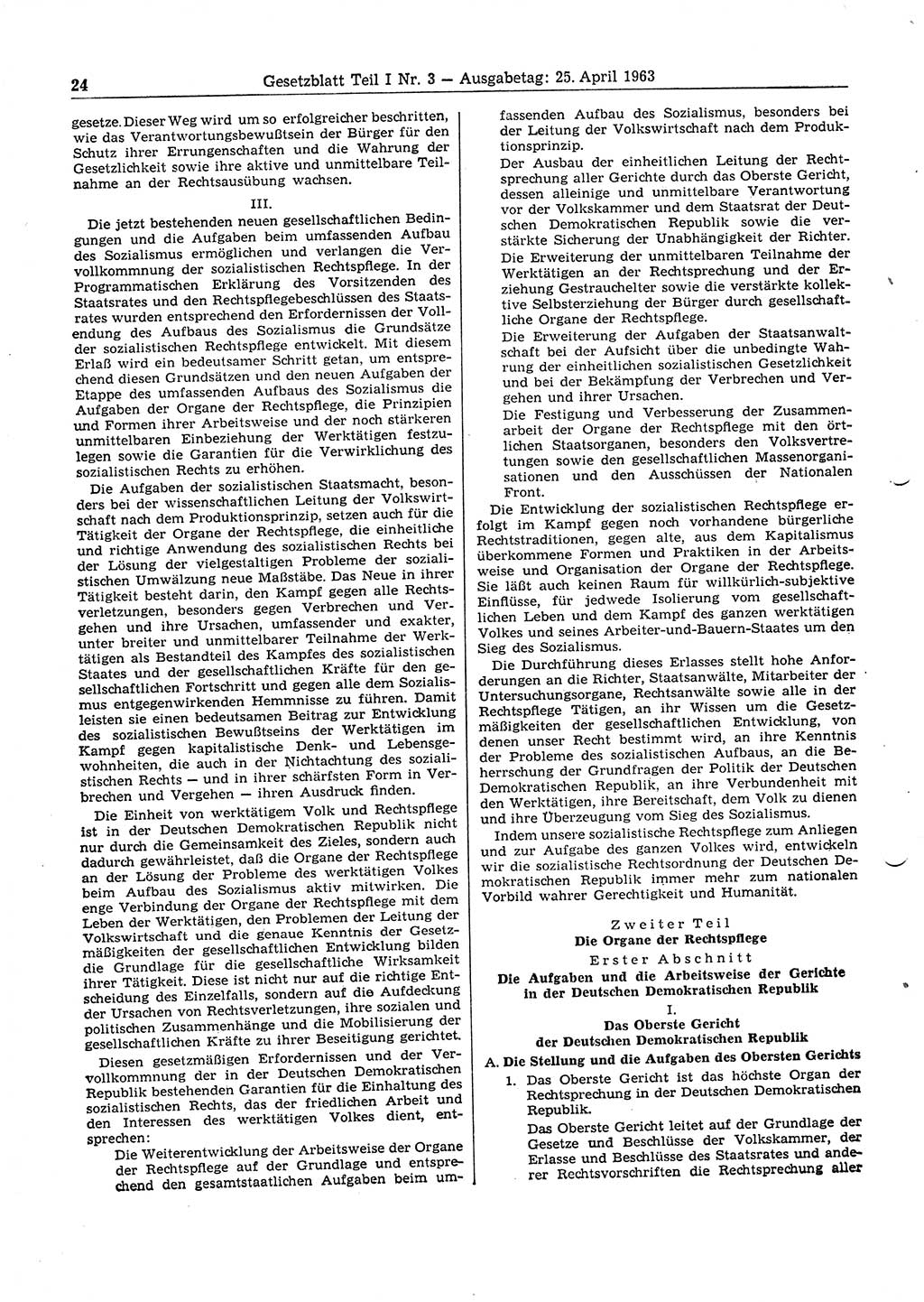 Gesetzblatt (GBl.) der Deutschen Demokratischen Republik (DDR) Teil Ⅰ 1963, Seite 24 (GBl. DDR Ⅰ 1963, S. 24)