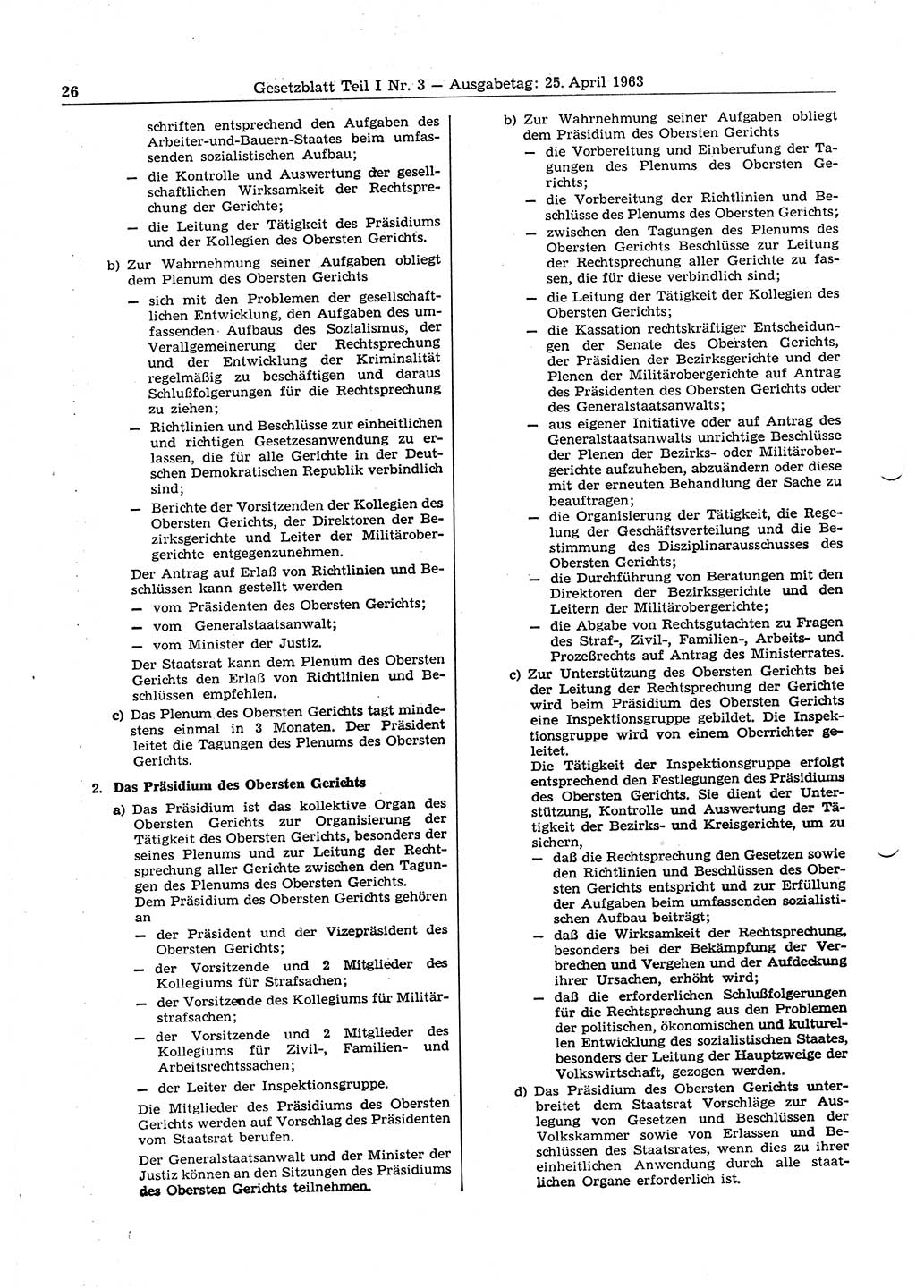 Gesetzblatt (GBl.) der Deutschen Demokratischen Republik (DDR) Teil Ⅰ 1963, Seite 26 (GBl. DDR Ⅰ 1963, S. 26)