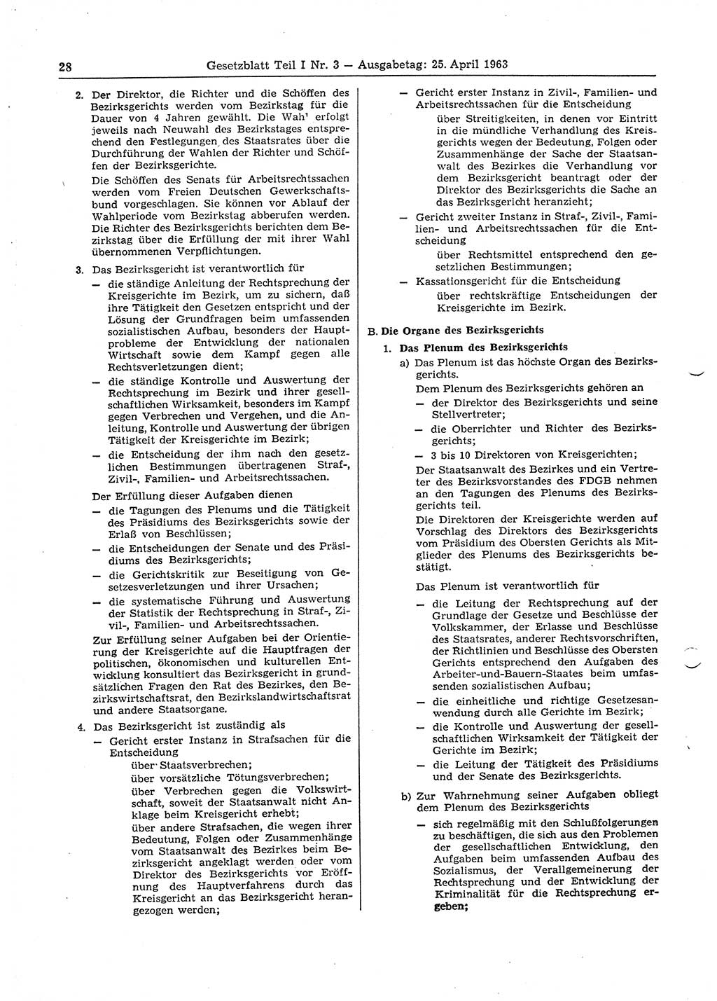 Gesetzblatt (GBl.) der Deutschen Demokratischen Republik (DDR) Teil Ⅰ 1963, Seite 28 (GBl. DDR Ⅰ 1963, S. 28)