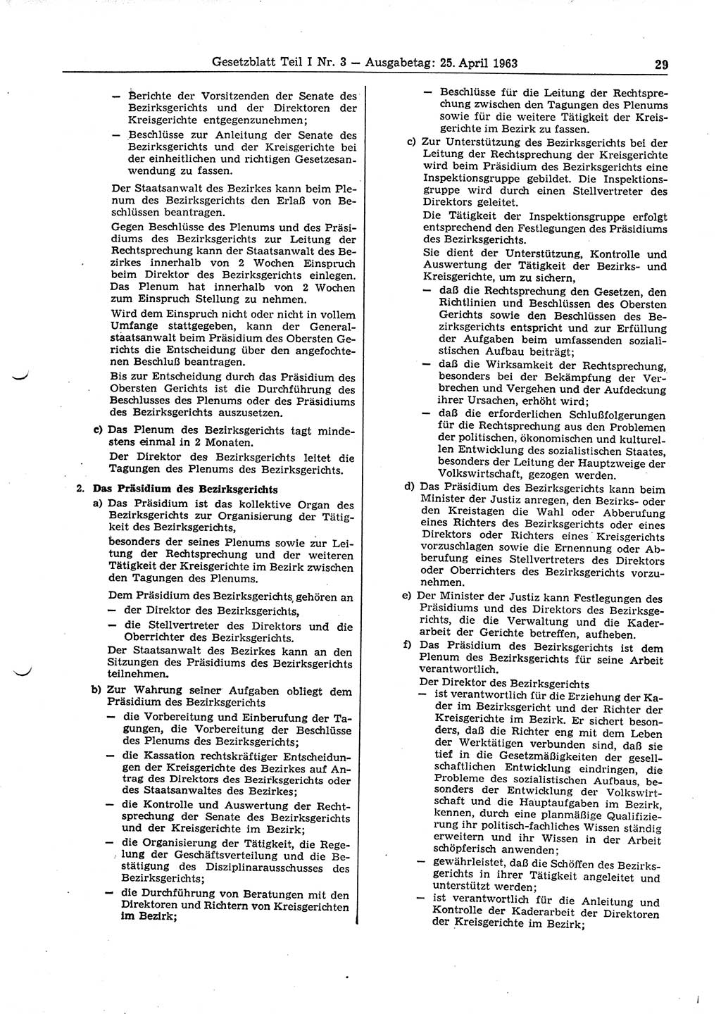 Gesetzblatt (GBl.) der Deutschen Demokratischen Republik (DDR) Teil Ⅰ 1963, Seite 29 (GBl. DDR Ⅰ 1963, S. 29)
