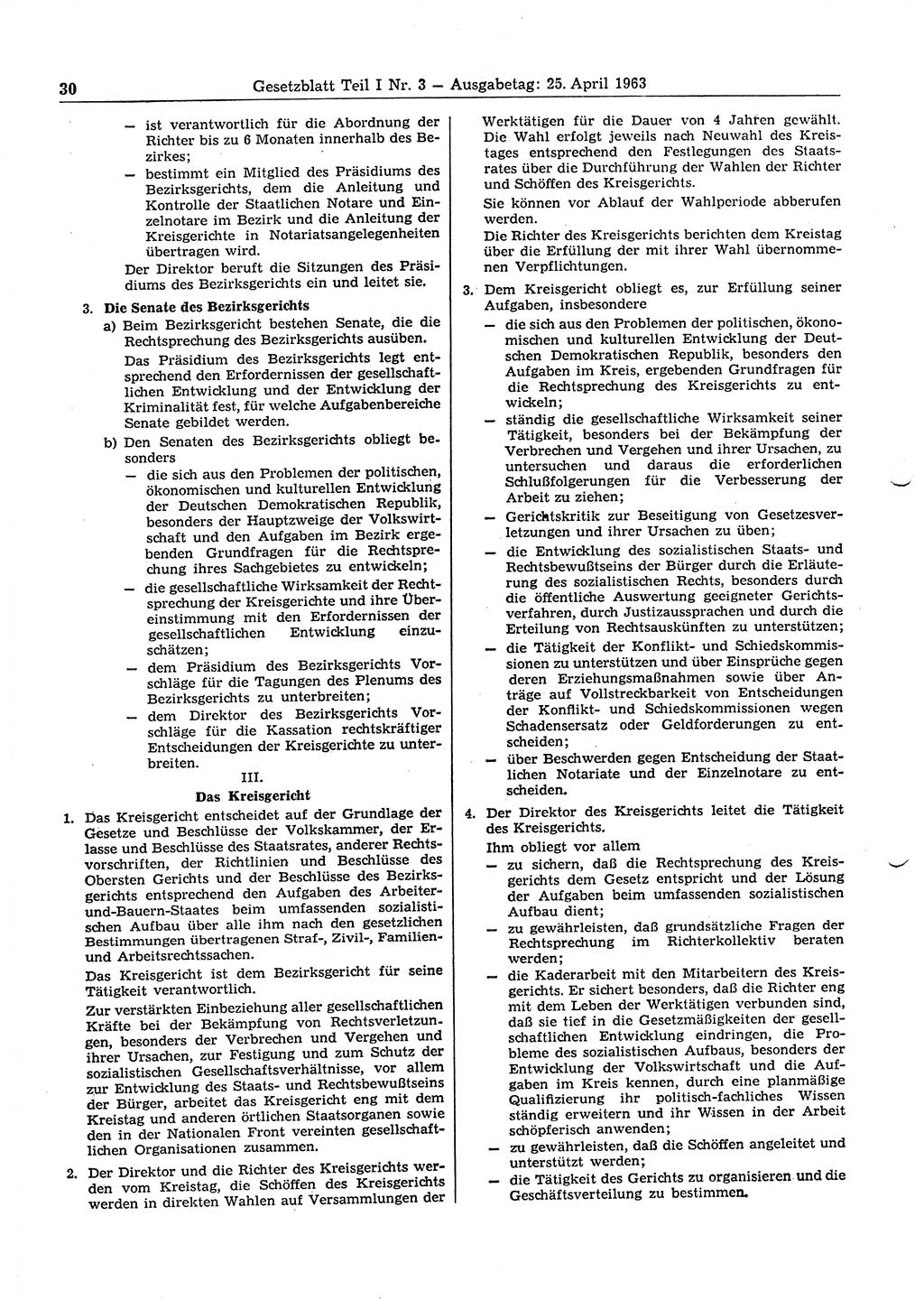 Gesetzblatt (GBl.) der Deutschen Demokratischen Republik (DDR) Teil Ⅰ 1963, Seite 30 (GBl. DDR Ⅰ 1963, S. 30)
