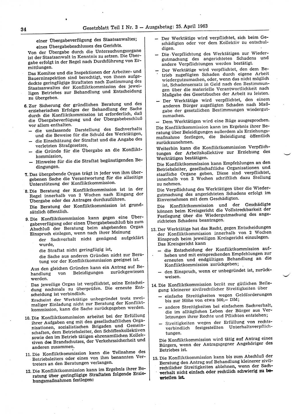 Gesetzblatt (GBl.) der Deutschen Demokratischen Republik (DDR) Teil Ⅰ 1963, Seite 34 (GBl. DDR Ⅰ 1963, S. 34)