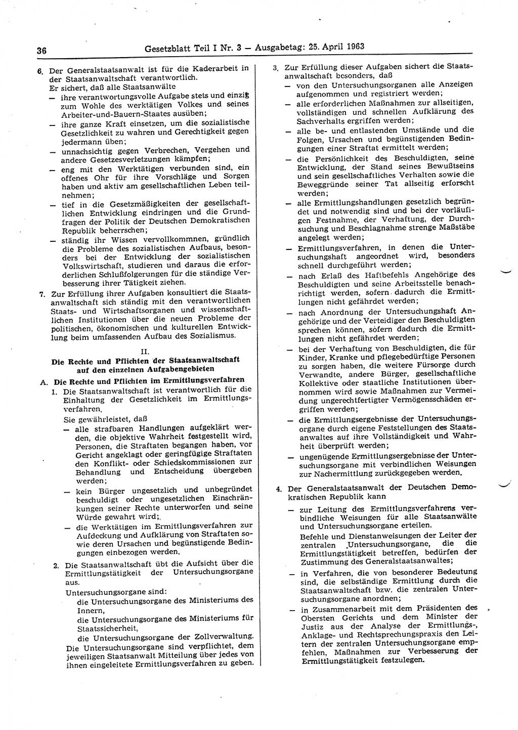 Gesetzblatt (GBl.) der Deutschen Demokratischen Republik (DDR) Teil Ⅰ 1963, Seite 36 (GBl. DDR Ⅰ 1963, S. 36)