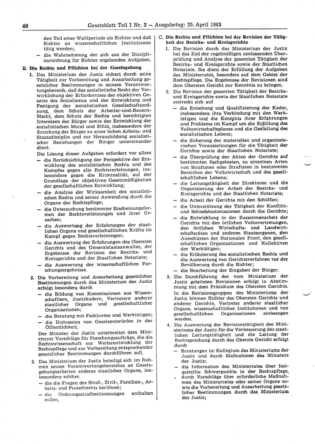 Gesetzblatt (GBl.) der Deutschen Demokratischen Republik (DDR) Teil Ⅰ 1963, Seite 40 (GBl. DDR Ⅰ 1963, S. 40)