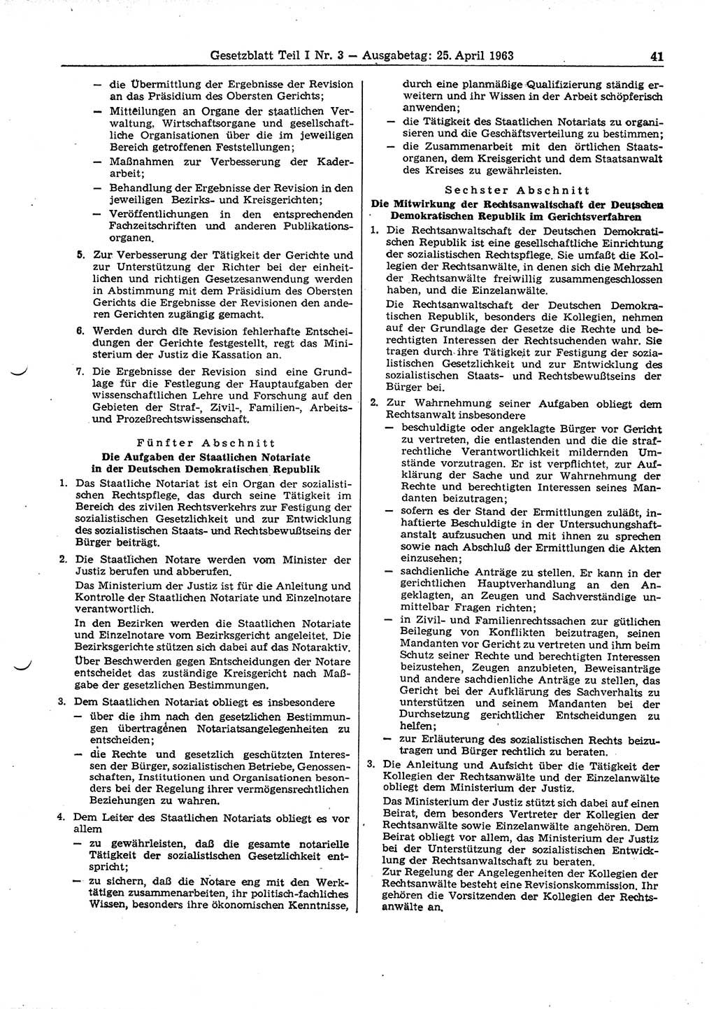 Gesetzblatt (GBl.) der Deutschen Demokratischen Republik (DDR) Teil Ⅰ 1963, Seite 41 (GBl. DDR Ⅰ 1963, S. 41)