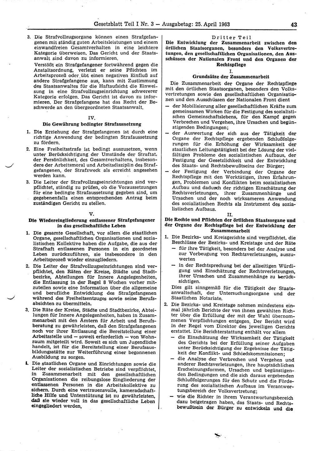 Gesetzblatt (GBl.) der Deutschen Demokratischen Republik (DDR) Teil Ⅰ 1963, Seite 43 (GBl. DDR Ⅰ 1963, S. 43)