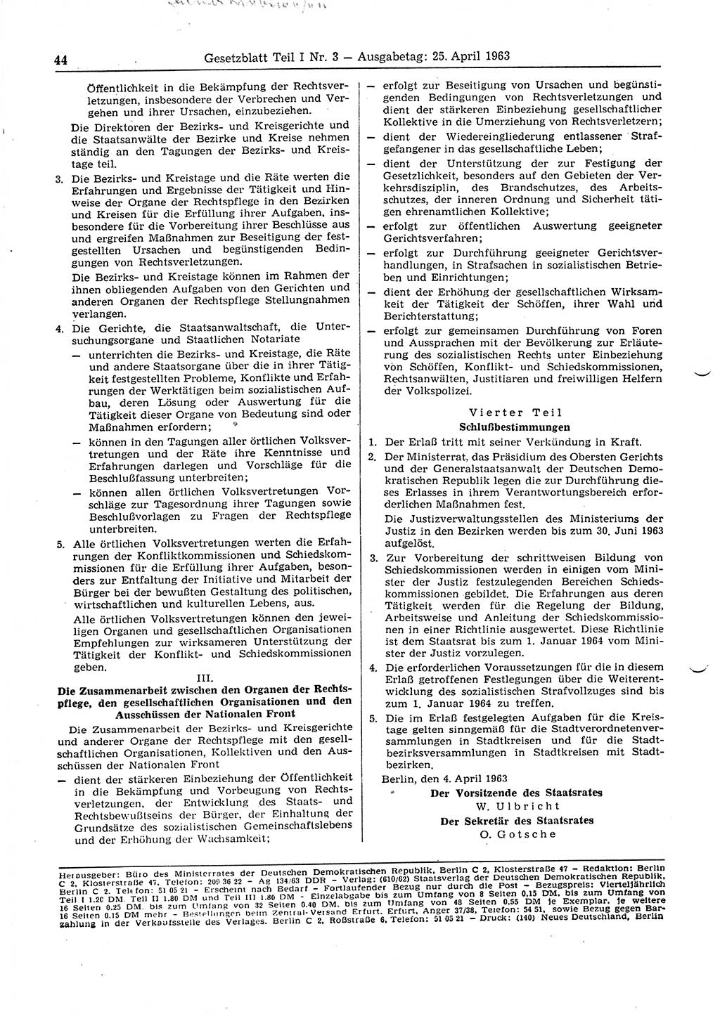 Gesetzblatt (GBl.) der Deutschen Demokratischen Republik (DDR) Teil Ⅰ 1963, Seite 44 (GBl. DDR Ⅰ 1963, S. 44)