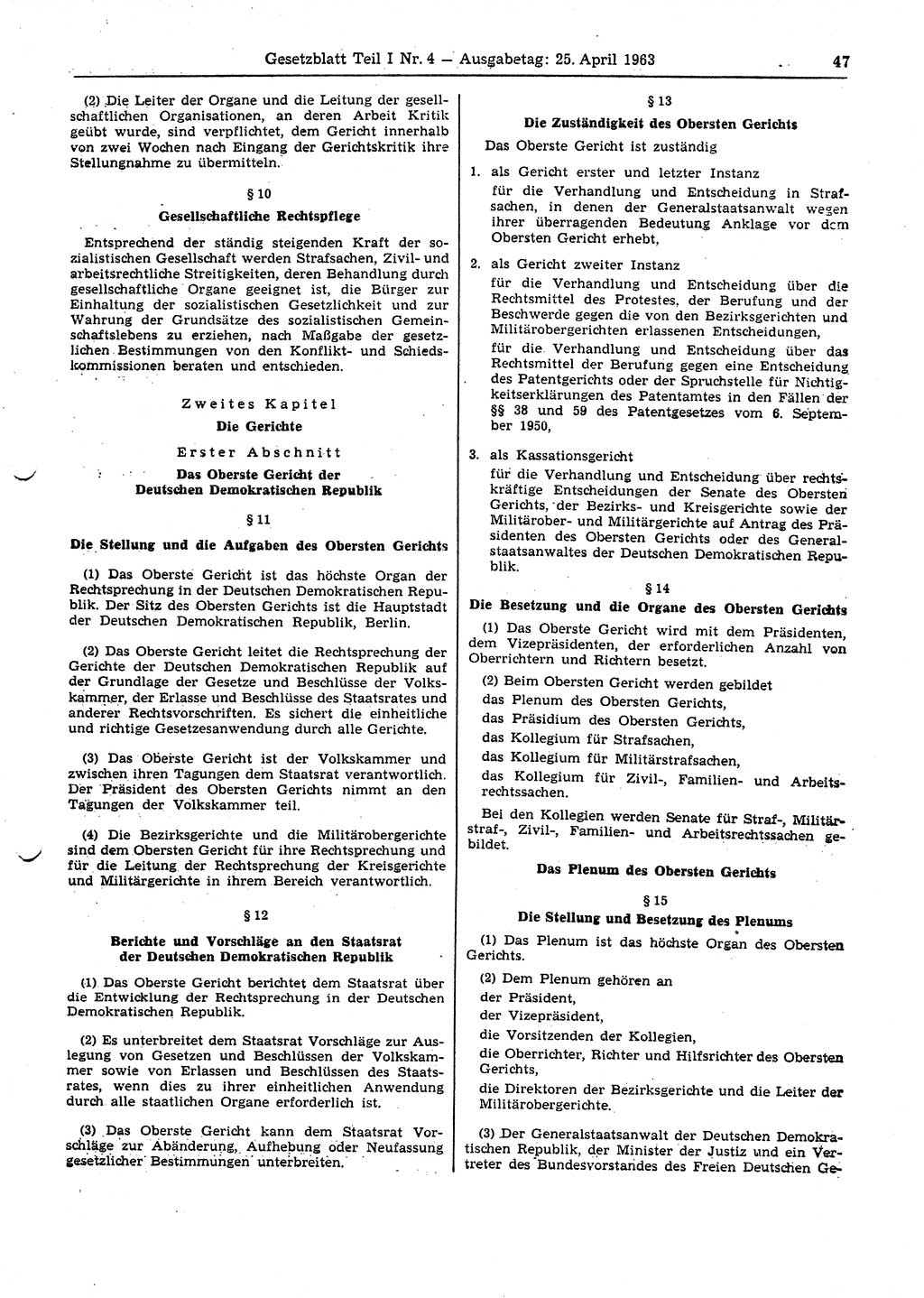 Gesetzblatt (GBl.) der Deutschen Demokratischen Republik (DDR) Teil Ⅰ 1963, Seite 47 (GBl. DDR Ⅰ 1963, S. 47)