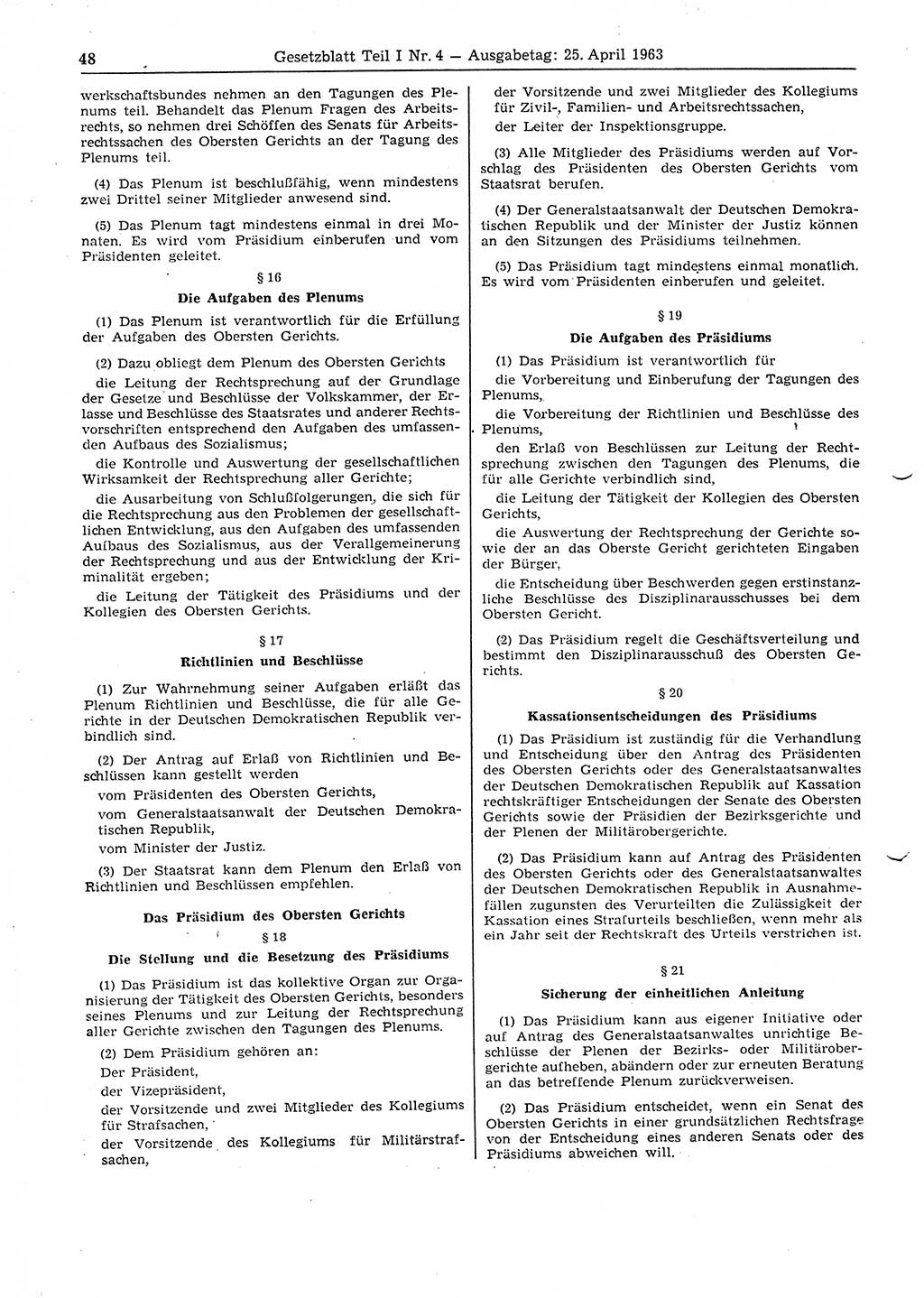 Gesetzblatt (GBl.) der Deutschen Demokratischen Republik (DDR) Teil Ⅰ 1963, Seite 48 (GBl. DDR Ⅰ 1963, S. 48)