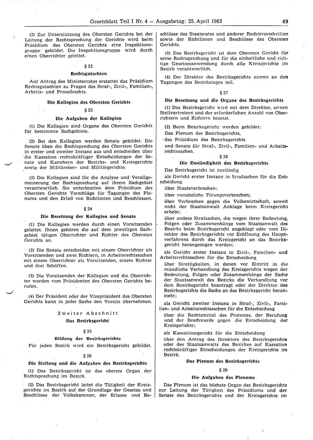 Gesetzblatt (GBl.) der Deutschen Demokratischen Republik (DDR) Teil Ⅰ 1963, Seite 49 (GBl. DDR Ⅰ 1963, S. 49)