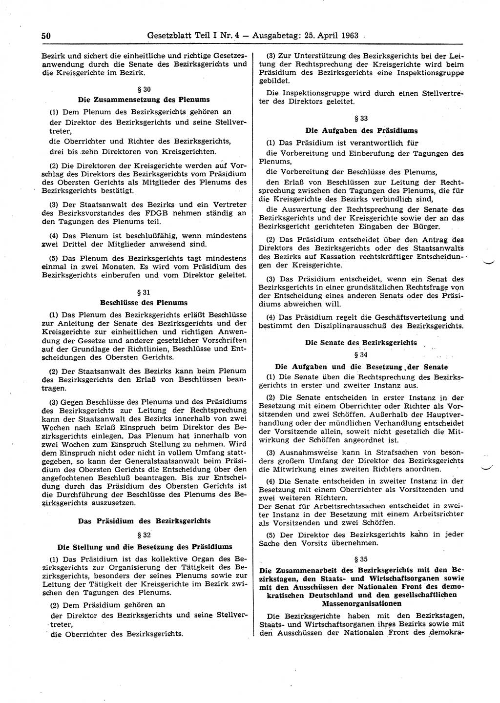 Gesetzblatt (GBl.) der Deutschen Demokratischen Republik (DDR) Teil Ⅰ 1963, Seite 50 (GBl. DDR Ⅰ 1963, S. 50)