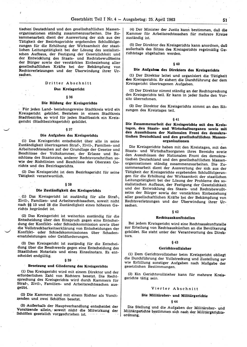 Gesetzblatt (GBl.) der Deutschen Demokratischen Republik (DDR) Teil Ⅰ 1963, Seite 51 (GBl. DDR Ⅰ 1963, S. 51)