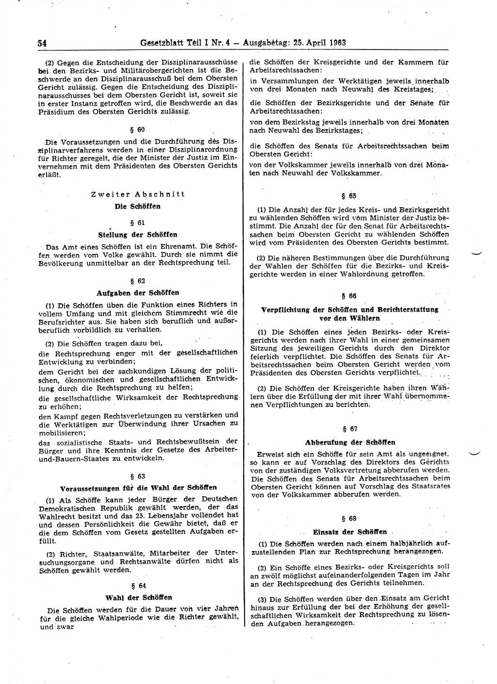 Gesetzblatt (GBl.) der Deutschen Demokratischen Republik (DDR) Teil Ⅰ 1963, Seite 54 (GBl. DDR Ⅰ 1963, S. 54)