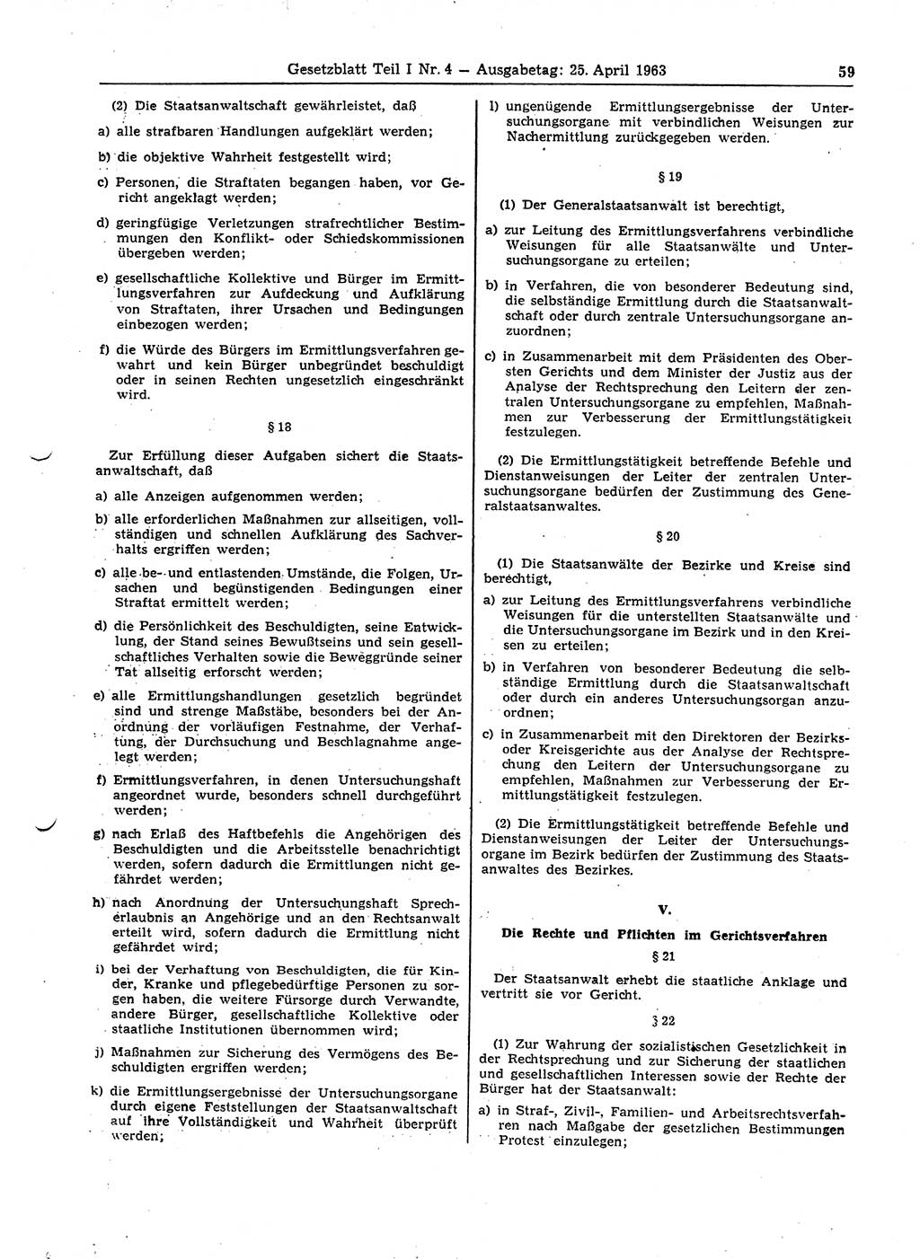 Gesetzblatt (GBl.) der Deutschen Demokratischen Republik (DDR) Teil Ⅰ 1963, Seite 59 (GBl. DDR Ⅰ 1963, S. 59)