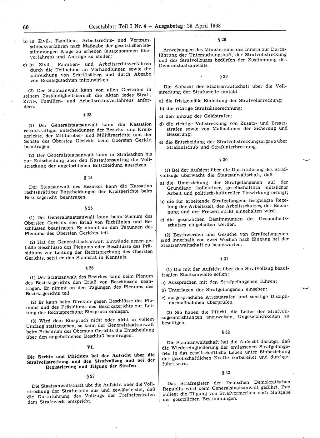 Gesetzblatt (GBl.) der Deutschen Demokratischen Republik (DDR) Teil Ⅰ 1963, Seite 60 (GBl. DDR Ⅰ 1963, S. 60)