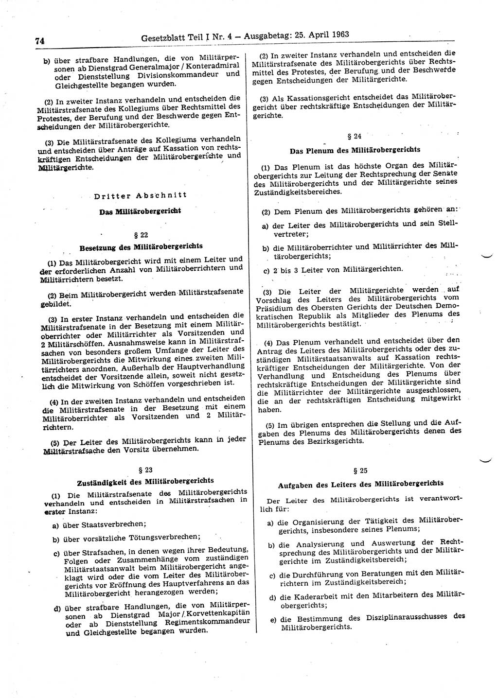 Gesetzblatt (GBl.) der Deutschen Demokratischen Republik (DDR) Teil Ⅰ 1963, Seite 74 (GBl. DDR Ⅰ 1963, S. 74)