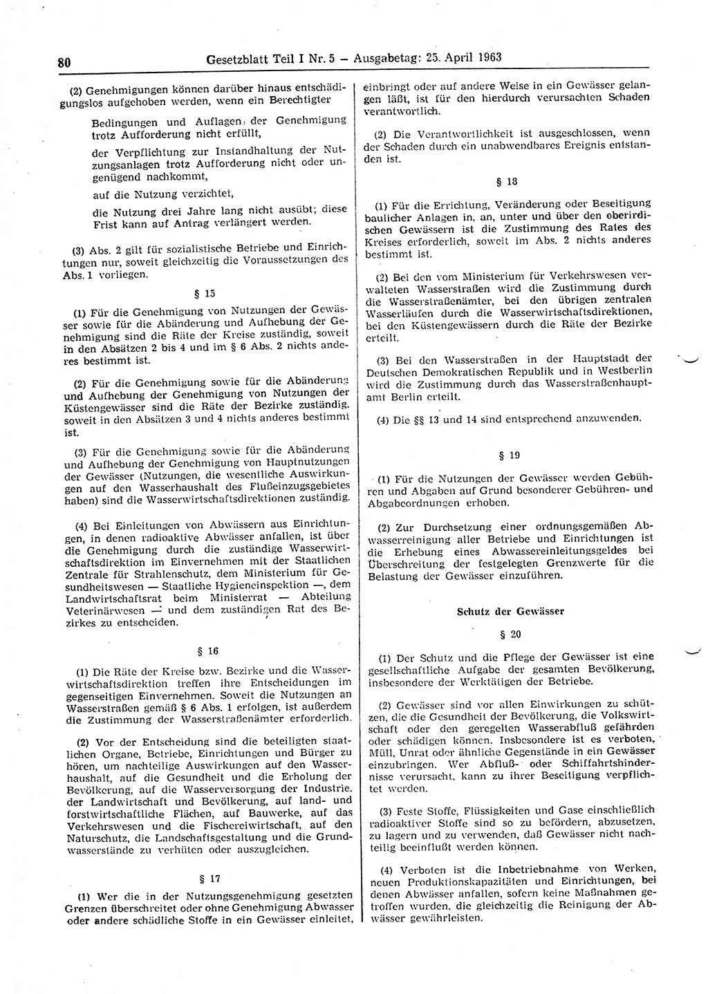 Gesetzblatt (GBl.) der Deutschen Demokratischen Republik (DDR) Teil Ⅰ 1963, Seite 80 (GBl. DDR Ⅰ 1963, S. 80)