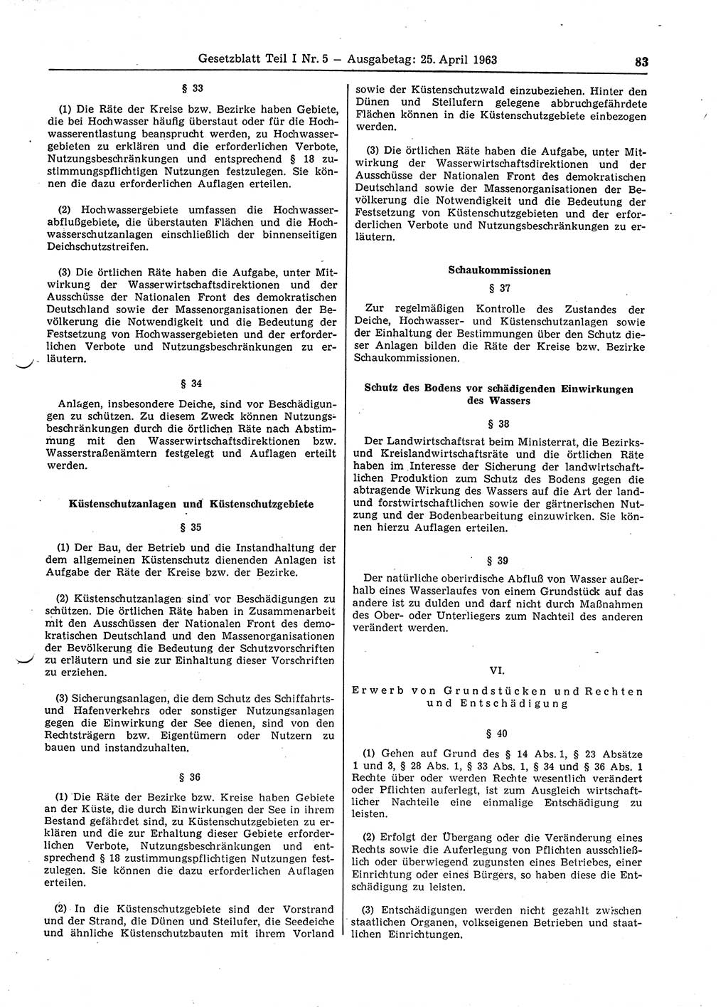 Gesetzblatt (GBl.) der Deutschen Demokratischen Republik (DDR) Teil Ⅰ 1963, Seite 83 (GBl. DDR Ⅰ 1963, S. 83)