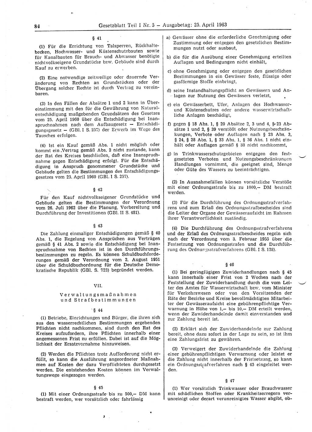 Gesetzblatt (GBl.) der Deutschen Demokratischen Republik (DDR) Teil Ⅰ 1963, Seite 84 (GBl. DDR Ⅰ 1963, S. 84)
