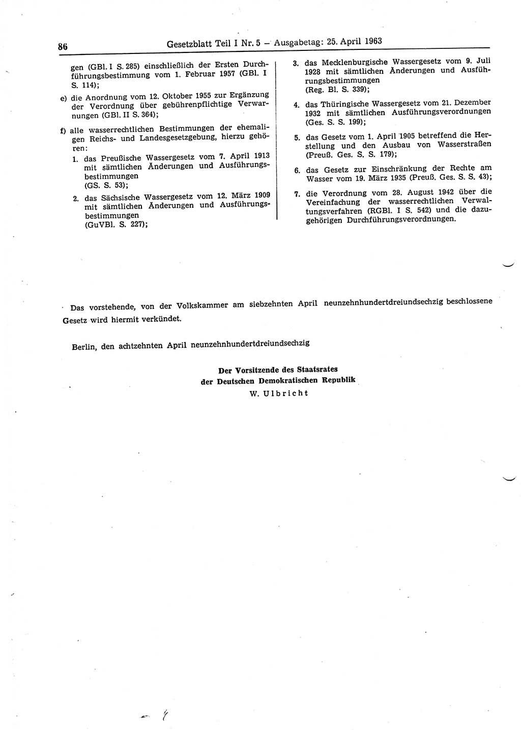 Gesetzblatt (GBl.) der Deutschen Demokratischen Republik (DDR) Teil Ⅰ 1963, Seite 86 (GBl. DDR Ⅰ 1963, S. 86)
