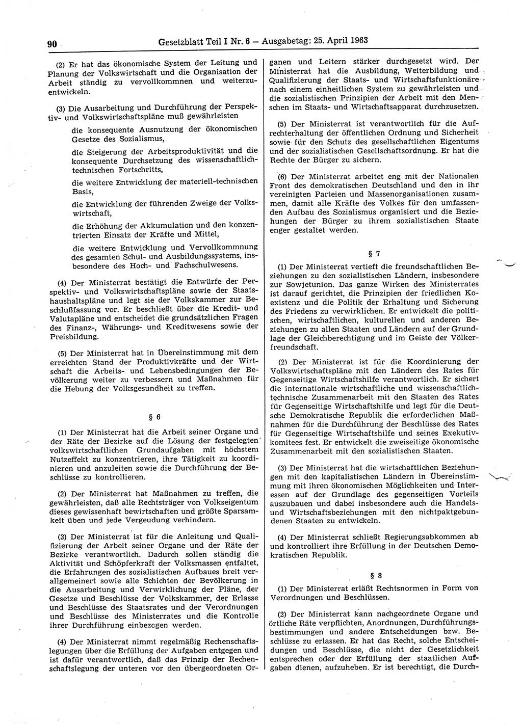 Gesetzblatt (GBl.) der Deutschen Demokratischen Republik (DDR) Teil Ⅰ 1963, Seite 90 (GBl. DDR Ⅰ 1963, S. 90)