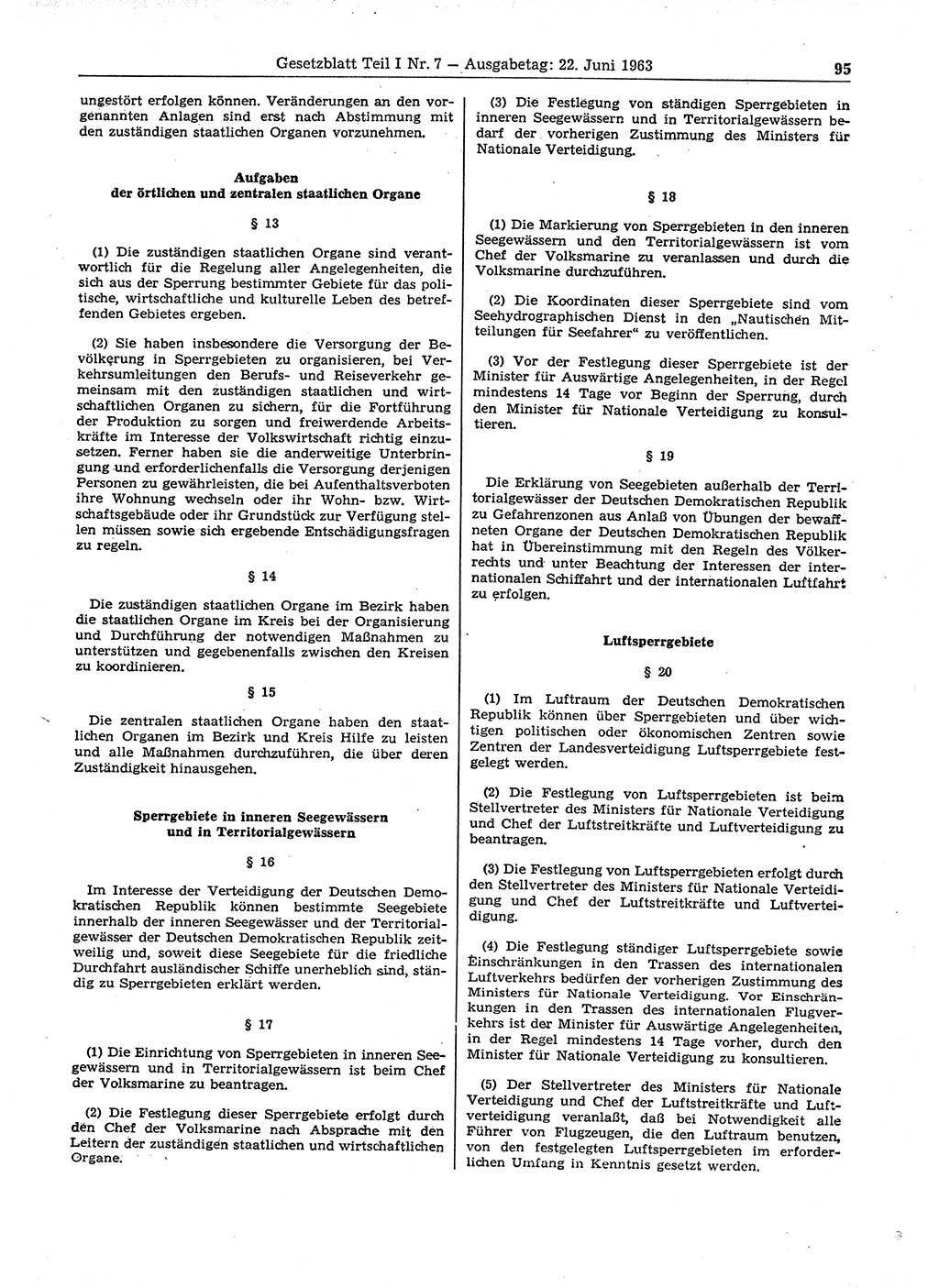 Gesetzblatt (GBl.) der Deutschen Demokratischen Republik (DDR) Teil Ⅰ 1963, Seite 95 (GBl. DDR Ⅰ 1963, S. 95)