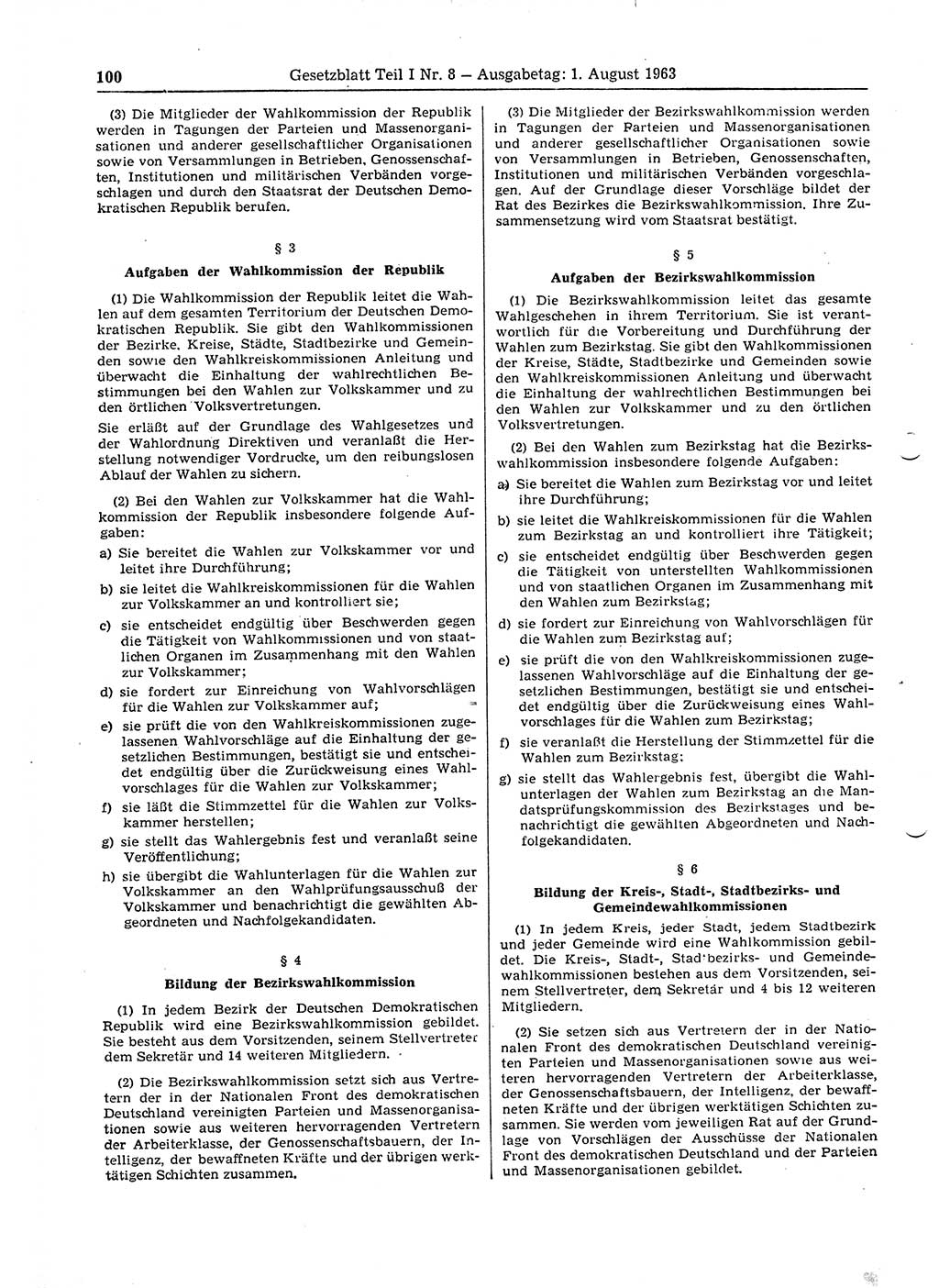 Gesetzblatt (GBl.) der Deutschen Demokratischen Republik (DDR) Teil Ⅰ 1963, Seite 100 (GBl. DDR Ⅰ 1963, S. 100)