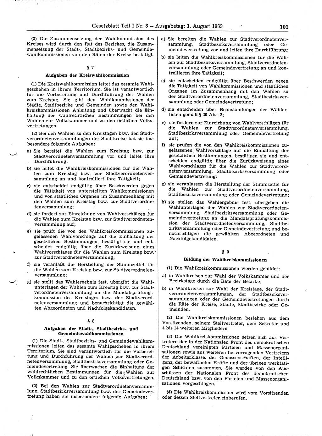 Gesetzblatt (GBl.) der Deutschen Demokratischen Republik (DDR) Teil Ⅰ 1963, Seite 101 (GBl. DDR Ⅰ 1963, S. 101)