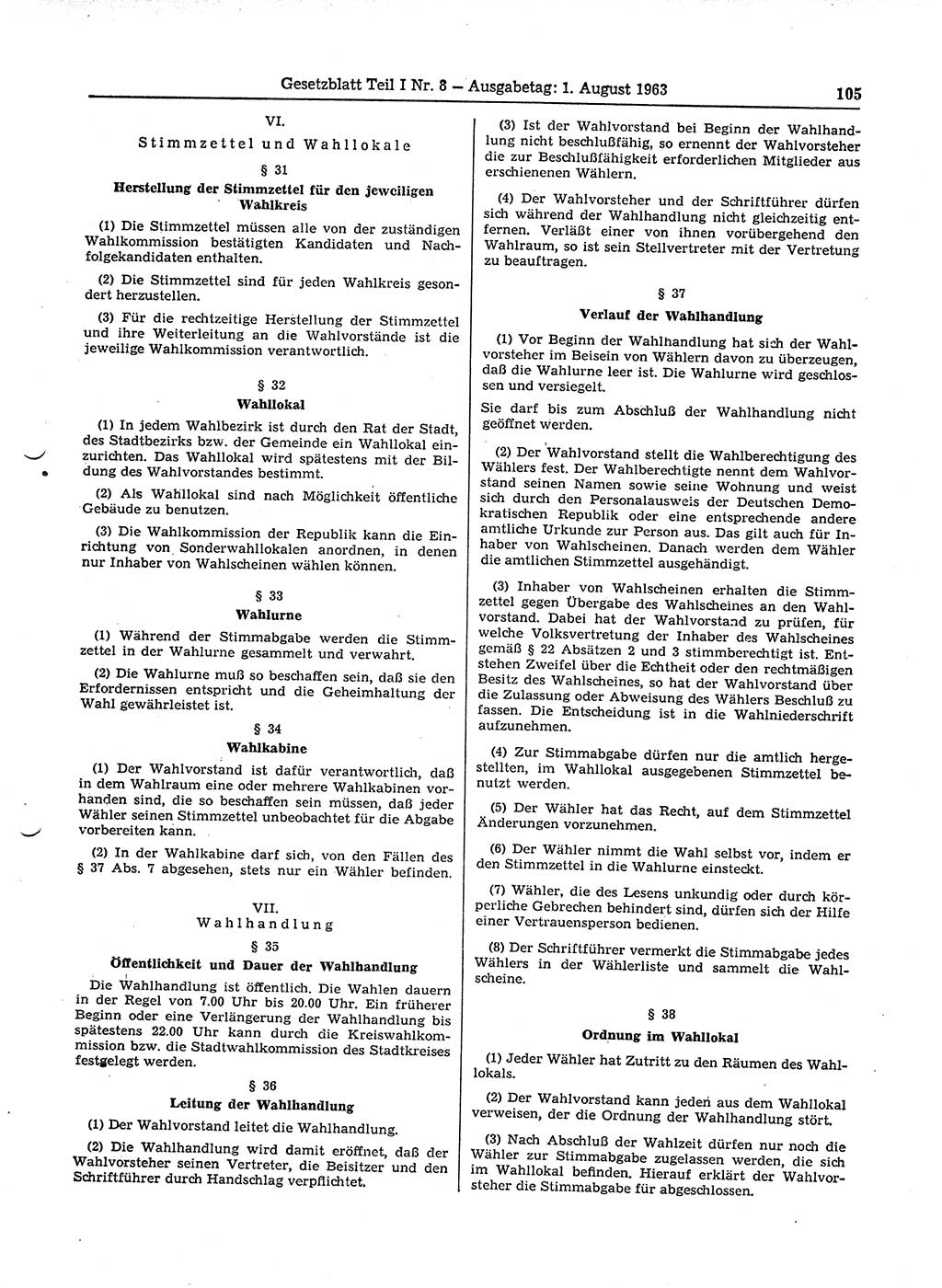 Gesetzblatt (GBl.) der Deutschen Demokratischen Republik (DDR) Teil Ⅰ 1963, Seite 105 (GBl. DDR Ⅰ 1963, S. 105)