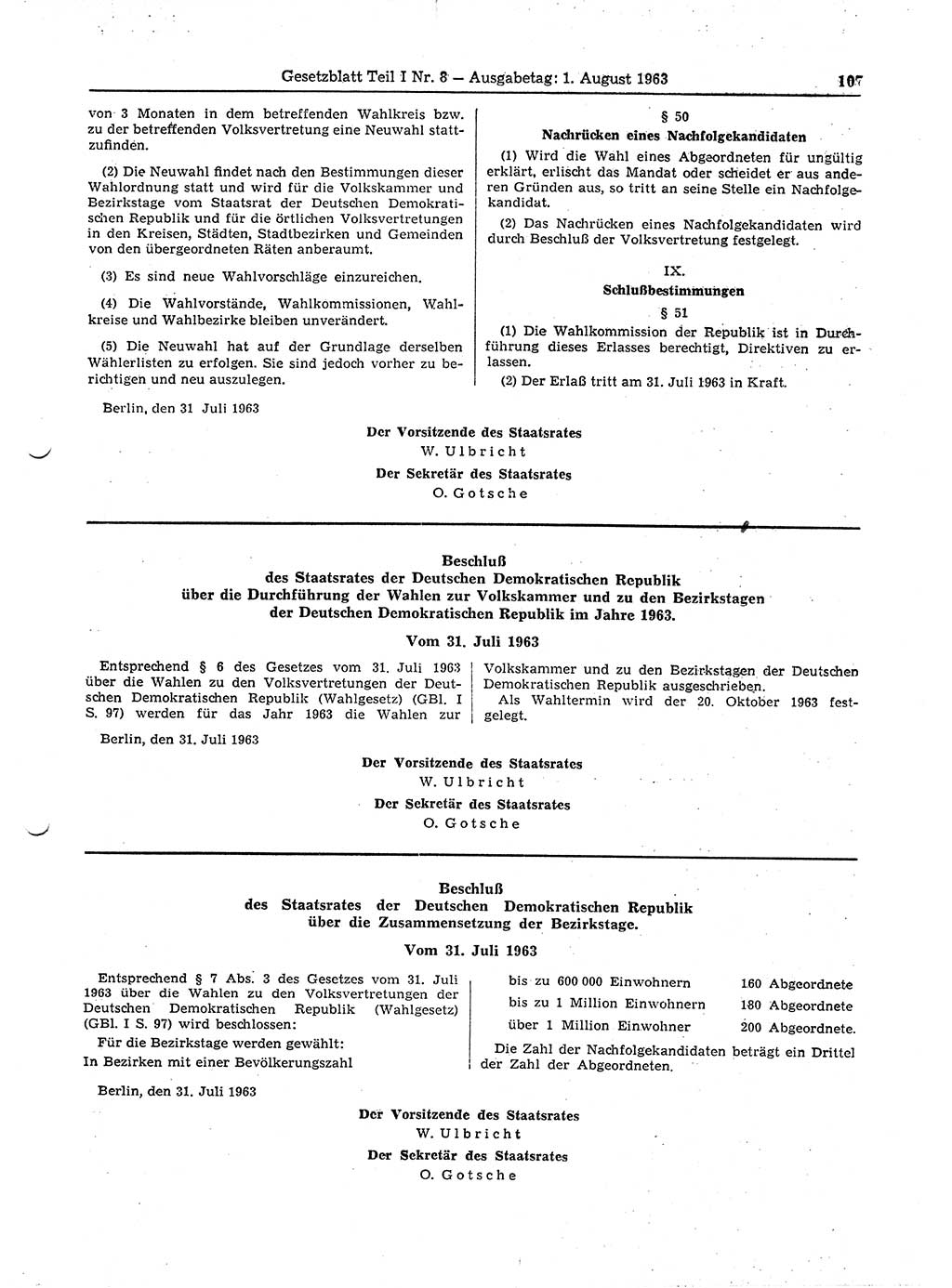 Gesetzblatt (GBl.) der Deutschen Demokratischen Republik (DDR) Teil Ⅰ 1963, Seite 107 (GBl. DDR Ⅰ 1963, S. 107)