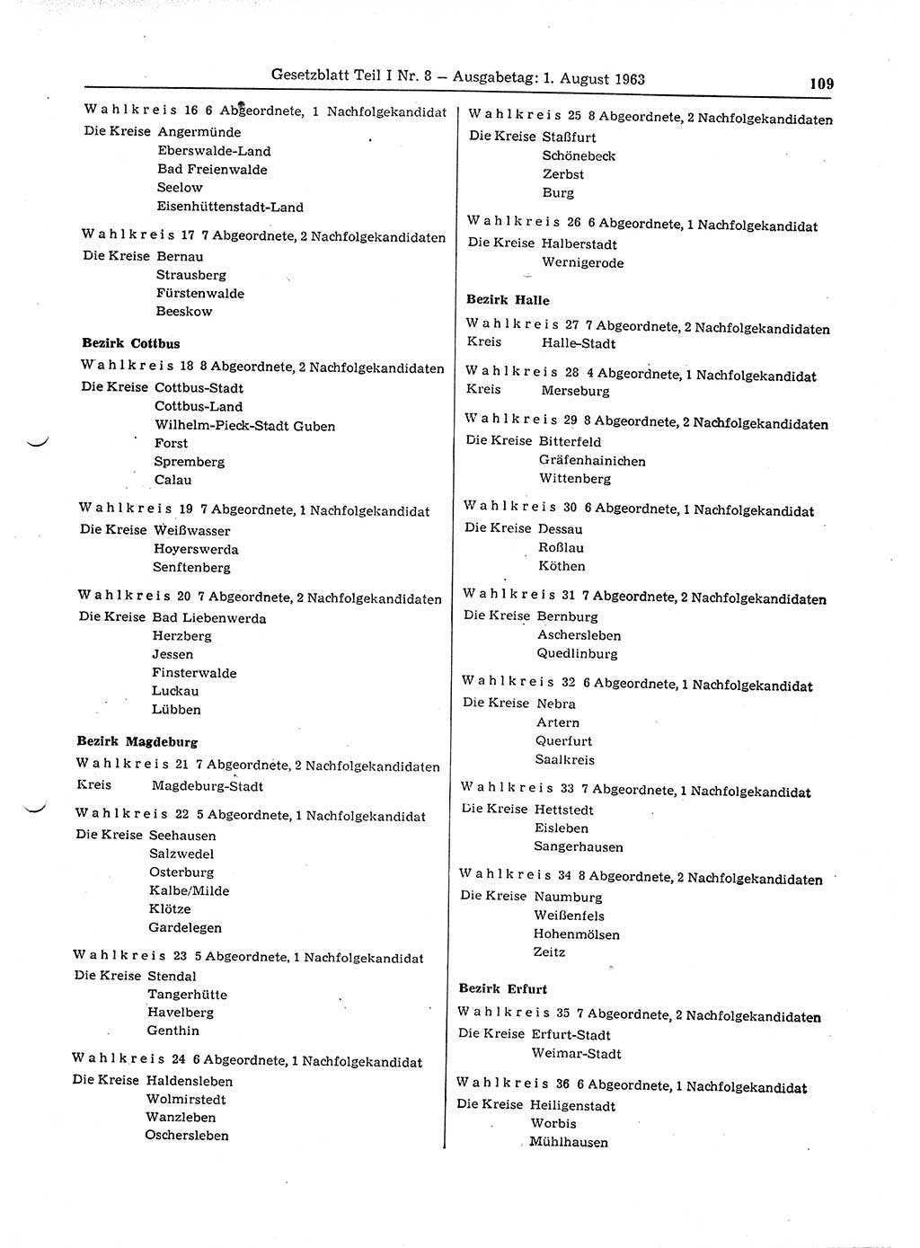 Gesetzblatt (GBl.) der Deutschen Demokratischen Republik (DDR) Teil Ⅰ 1963, Seite 109 (GBl. DDR Ⅰ 1963, S. 109)