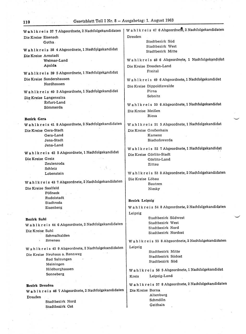Gesetzblatt (GBl.) der Deutschen Demokratischen Republik (DDR) Teil Ⅰ 1963, Seite 110 (GBl. DDR Ⅰ 1963, S. 110)