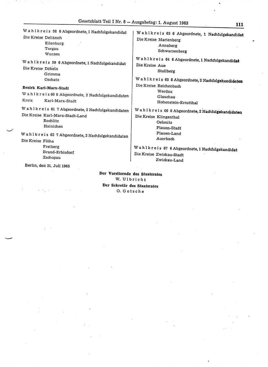 Gesetzblatt (GBl.) der Deutschen Demokratischen Republik (DDR) Teil Ⅰ 1963, Seite 111 (GBl. DDR Ⅰ 1963, S. 111)