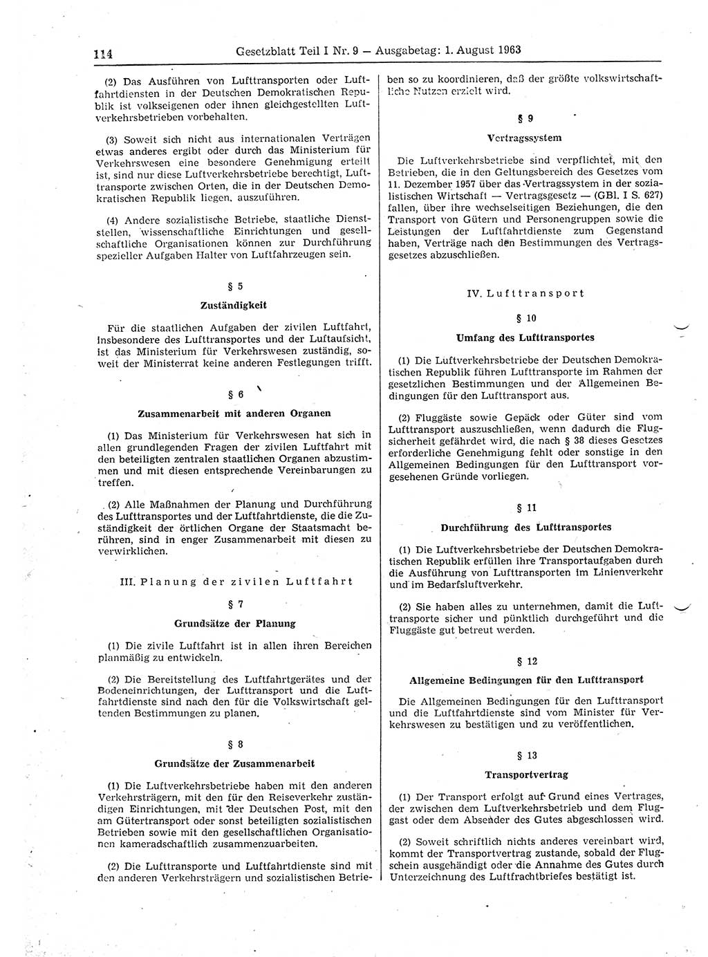 Gesetzblatt (GBl.) der Deutschen Demokratischen Republik (DDR) Teil Ⅰ 1963, Seite 114 (GBl. DDR Ⅰ 1963, S. 114)
