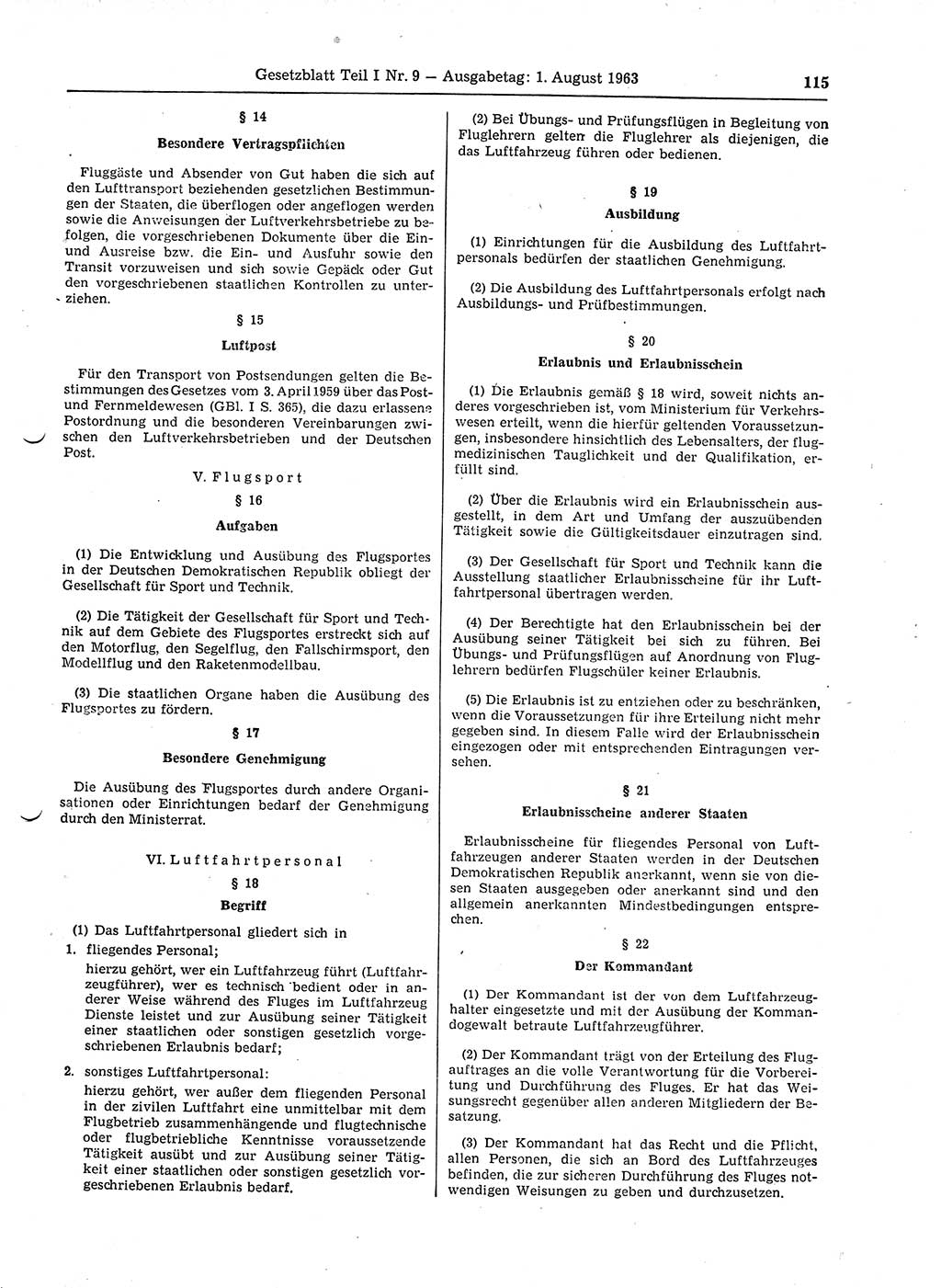 Gesetzblatt (GBl.) der Deutschen Demokratischen Republik (DDR) Teil Ⅰ 1963, Seite 115 (GBl. DDR Ⅰ 1963, S. 115)
