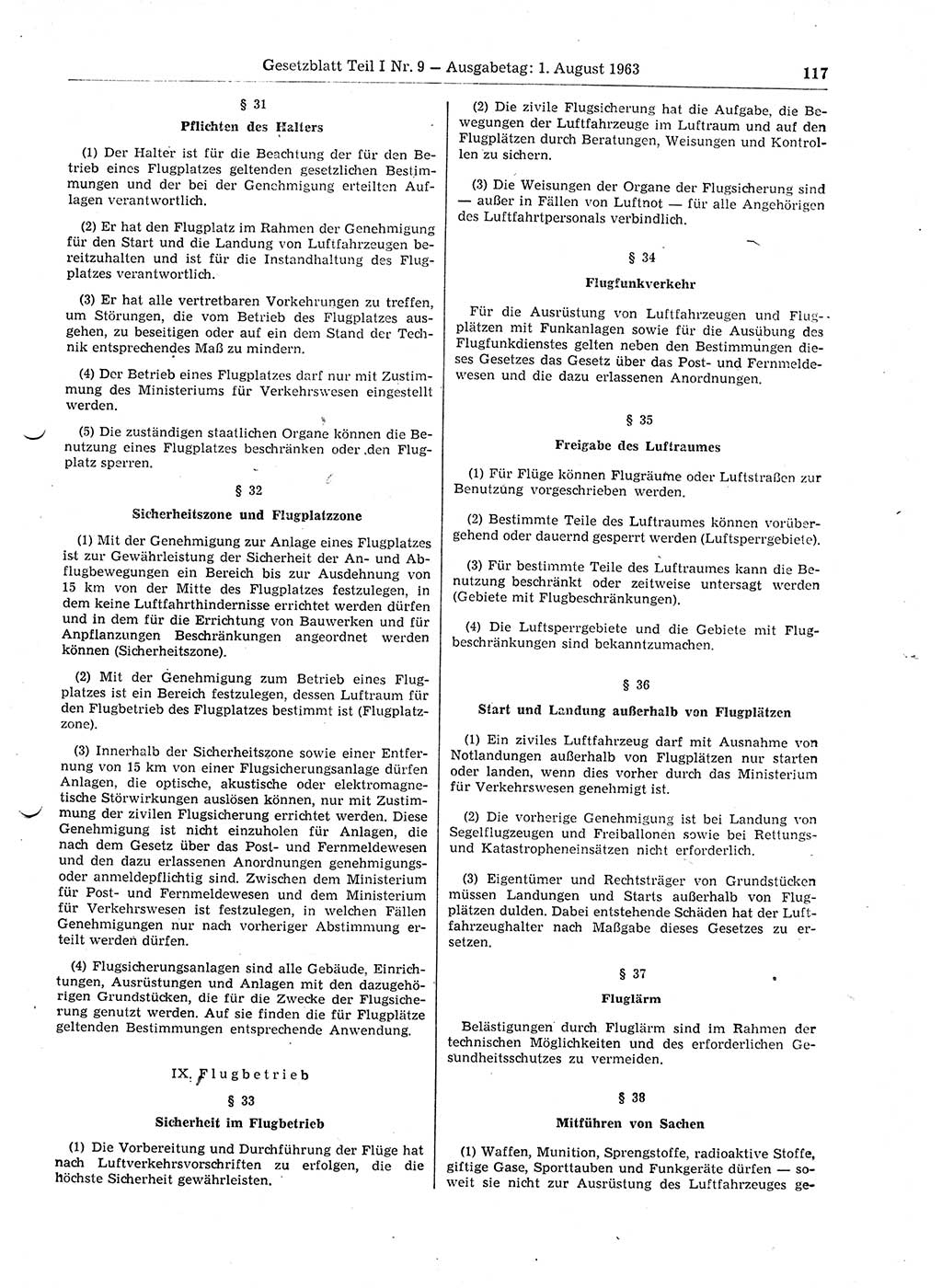 Gesetzblatt (GBl.) der Deutschen Demokratischen Republik (DDR) Teil Ⅰ 1963, Seite 117 (GBl. DDR Ⅰ 1963, S. 117)