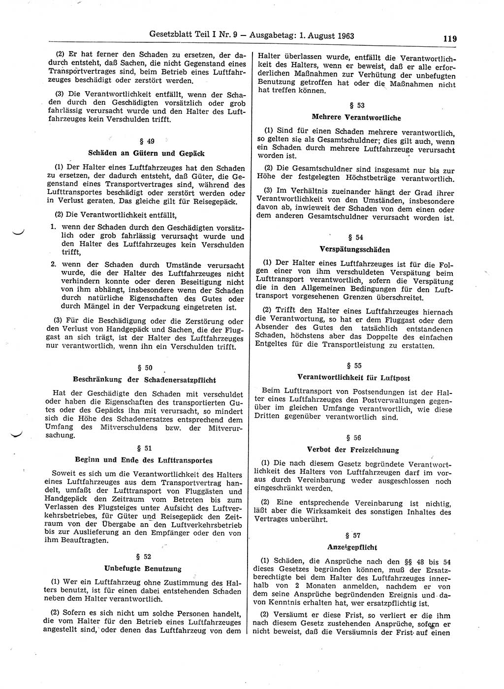 Gesetzblatt (GBl.) der Deutschen Demokratischen Republik (DDR) Teil Ⅰ 1963, Seite 119 (GBl. DDR Ⅰ 1963, S. 119)