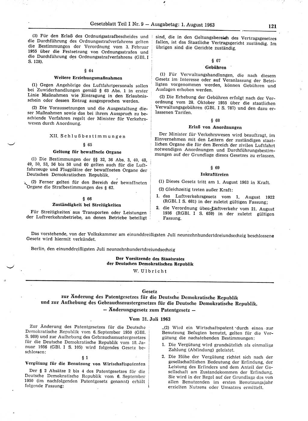 Gesetzblatt (GBl.) der Deutschen Demokratischen Republik (DDR) Teil Ⅰ 1963, Seite 121 (GBl. DDR Ⅰ 1963, S. 121)