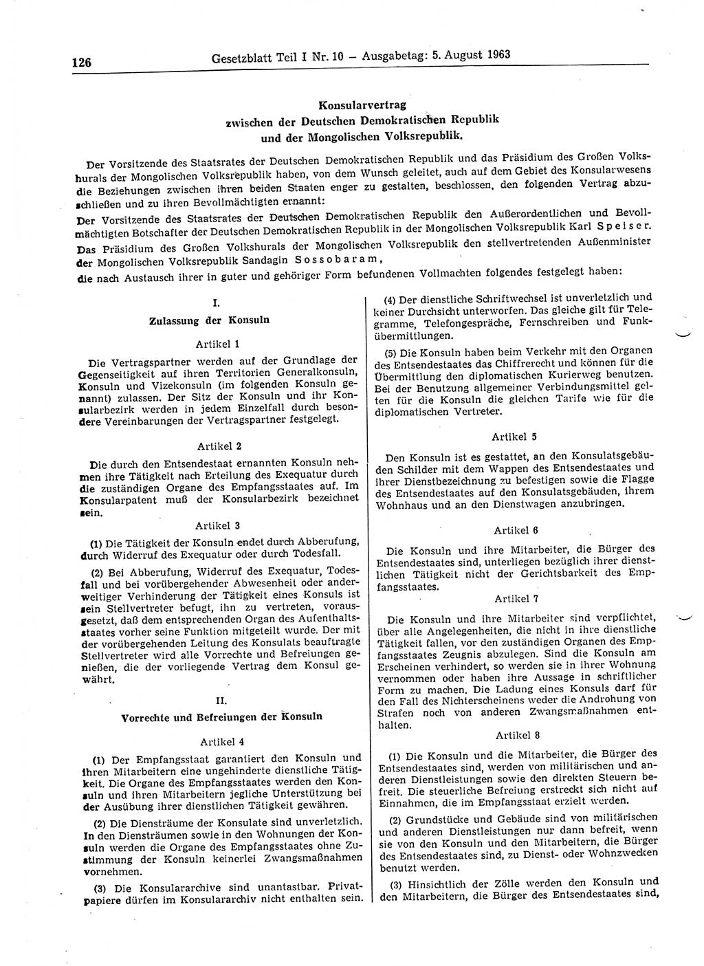 Gesetzblatt (GBl.) der Deutschen Demokratischen Republik (DDR) Teil Ⅰ 1963, Seite 126 (GBl. DDR Ⅰ 1963, S. 126)