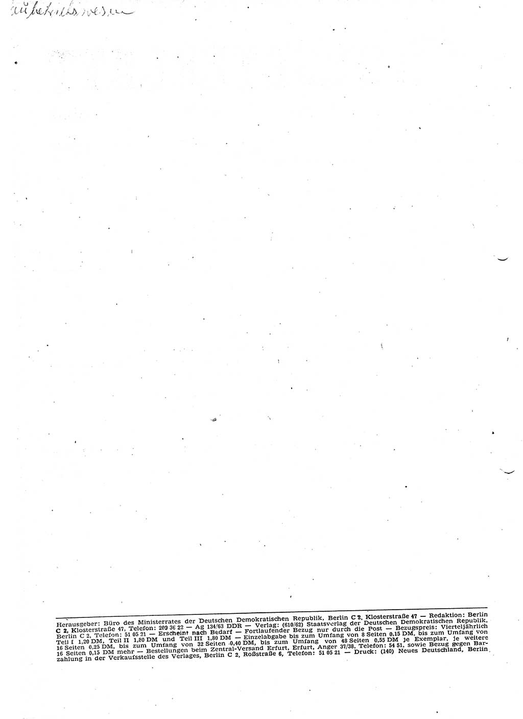 Gesetzblatt (GBl.) der Deutschen Demokratischen Republik (DDR) Teil Ⅰ 1963, Seite 138 (GBl. DDR Ⅰ 1963, S. 138)
